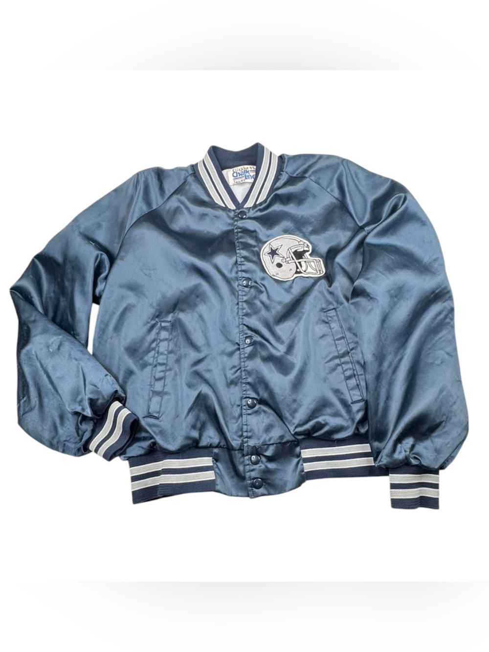 Vintage Chalk Line Dallas Cowboys Jacket Men's Large Blue Satin Snap Button NFL